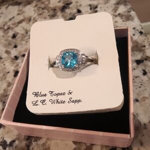 NWT Sapphire Topaz Blue White Silver Ring Size 6 Jewelry Engagement Luxury Gems